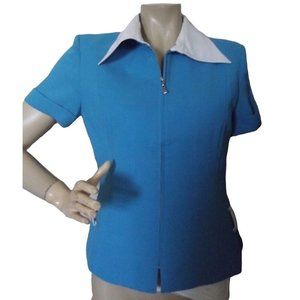 Gauss XS Turquoise Blue White Short Sleeve Zip Front Shacket jacket shirt blazer